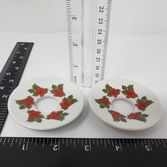 Candle Rings Plates Porcelain Holly Poinsettia Chirstmas Set of 2 - Picture 16 of 16